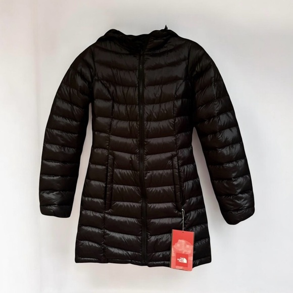 🆕 North Face Quilted 550 Down Hooded Light Slim Puffer Black Jacket XS/TP - Picture 9 of 9